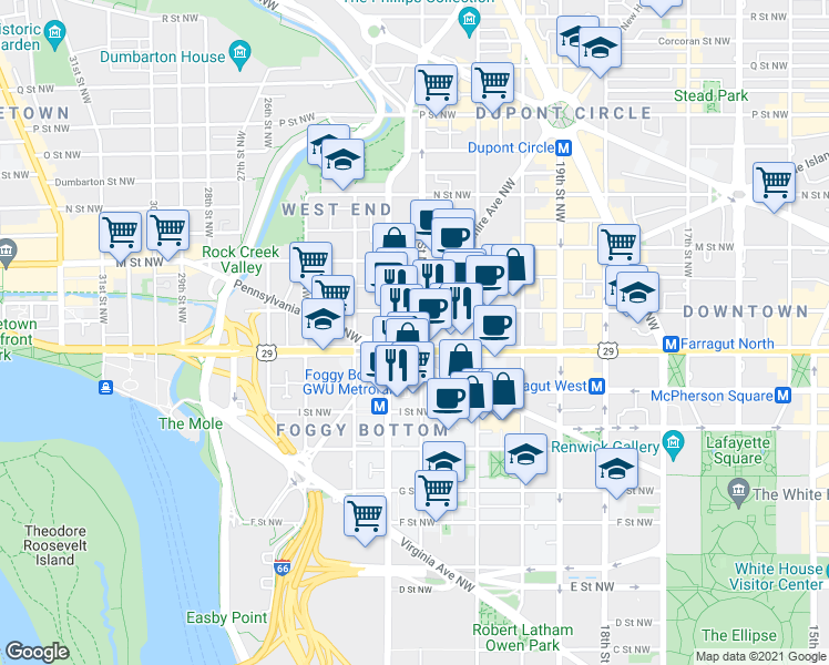 map of restaurants, bars, coffee shops, grocery stores, and more near 101 Independence Avenue Southeast in Washington