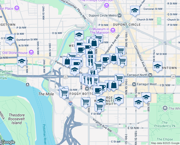 map of restaurants, bars, coffee shops, grocery stores, and more near 101 Independence Avenue Southeast in Washington
