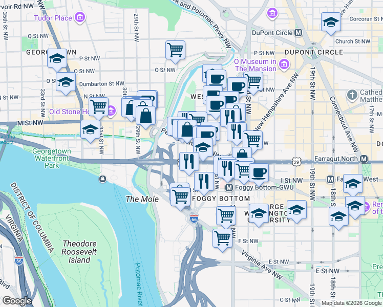 map of restaurants, bars, coffee shops, grocery stores, and more near 101 Independence Avenue Southeast in Washington