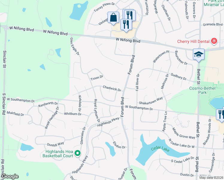 map of restaurants, bars, coffee shops, grocery stores, and more near 4509 Laramie Court in Columbia