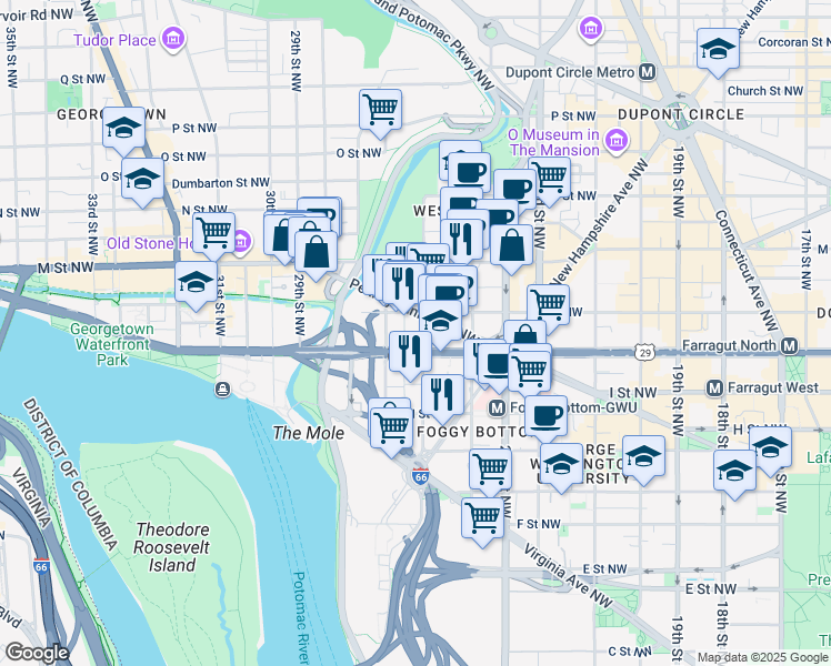 map of restaurants, bars, coffee shops, grocery stores, and more near 1010 25th Street Northwest in Washington