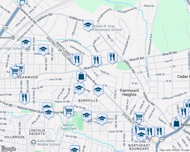 map of restaurants, bars, coffee shops, grocery stores, and more near 101 Independence Avenue Southeast in Washington