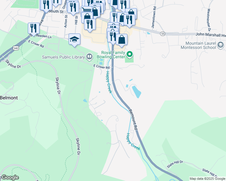 map of restaurants, bars, coffee shops, grocery stores, and more near 603 Remount Road in Front Royal