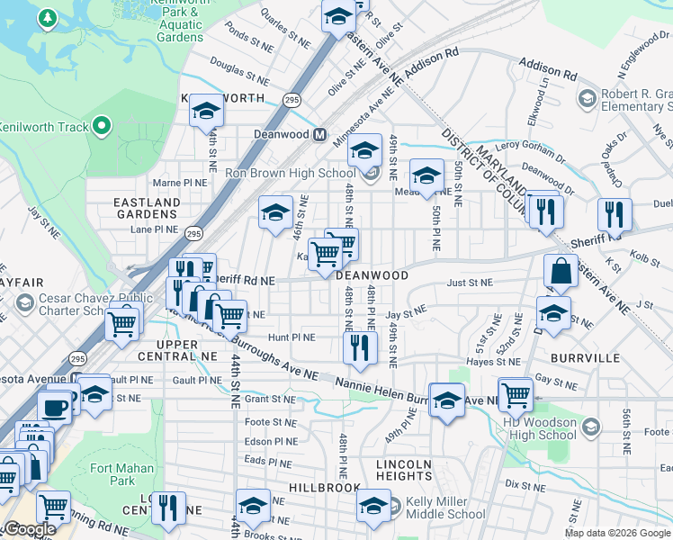 map of restaurants, bars, coffee shops, grocery stores, and more near 101 Independence Avenue Southeast in Washington