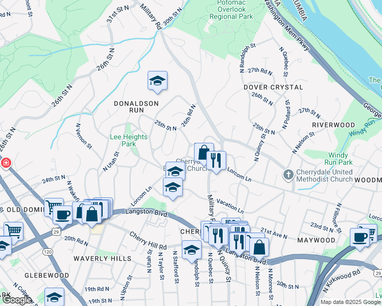 map of restaurants, bars, coffee shops, grocery stores, and more near 4019 Lorcom Lane in Arlington