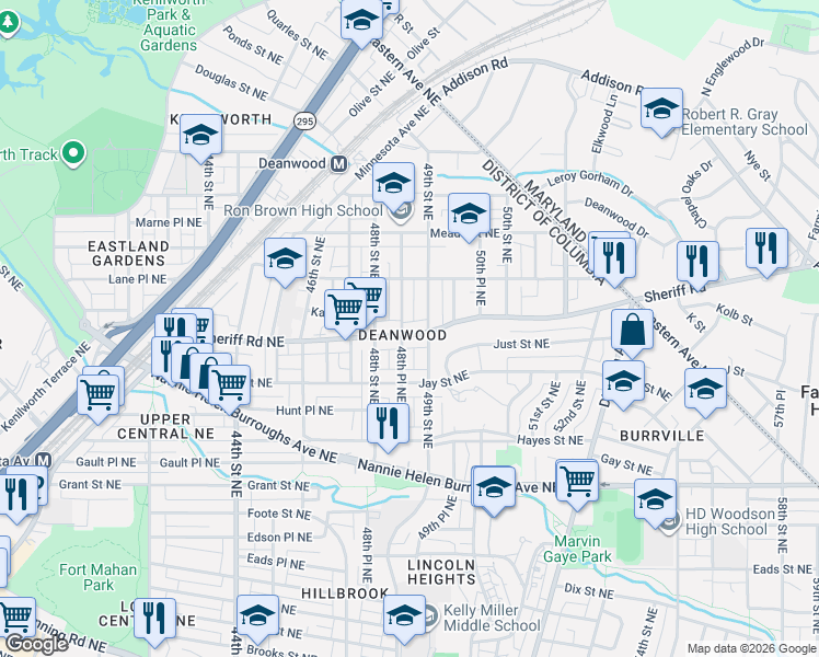 map of restaurants, bars, coffee shops, grocery stores, and more near 101 Independence Avenue Southeast in Washington