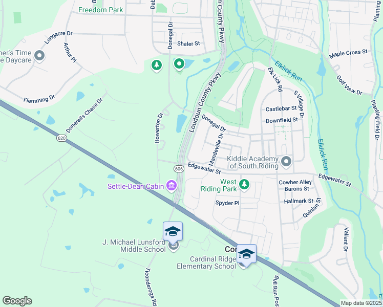 map of restaurants, bars, coffee shops, grocery stores, and more near 25804 Leonard Drive in Chantilly