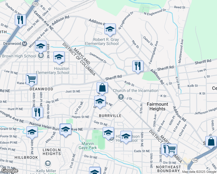 map of restaurants, bars, coffee shops, grocery stores, and more near 940 Eastern Avenue Northeast in Mount Rainier