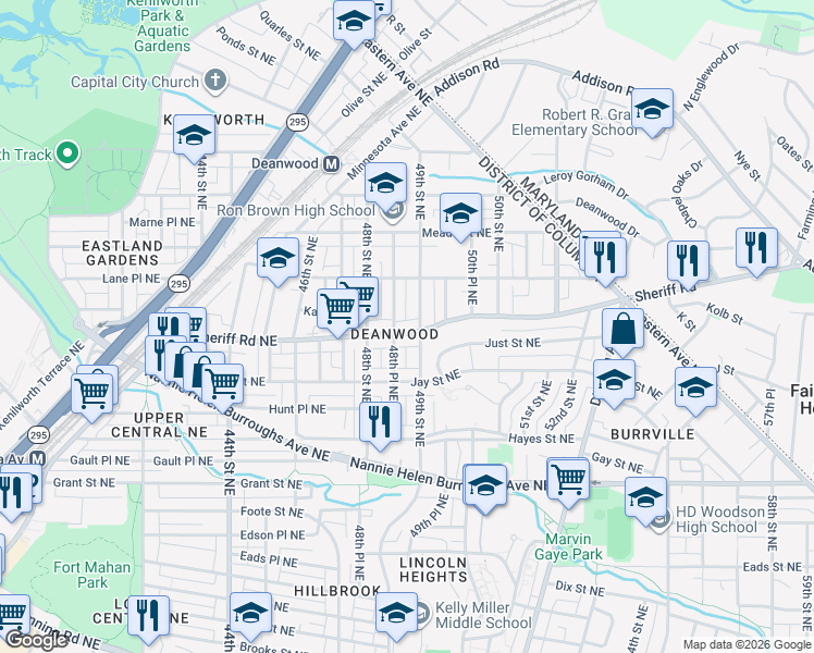 map of restaurants, bars, coffee shops, grocery stores, and more near 101 Independence Avenue Southeast in Washington