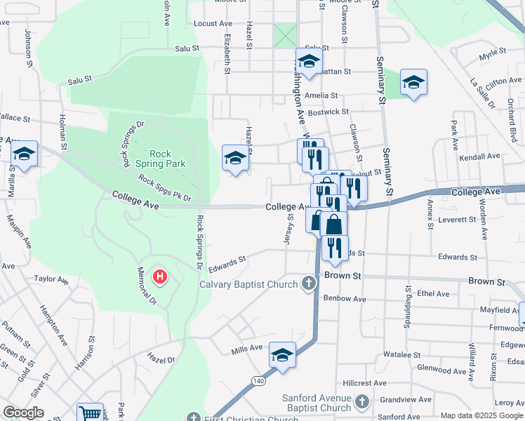 map of restaurants, bars, coffee shops, grocery stores, and more near 2215 College Avenue in Alton
