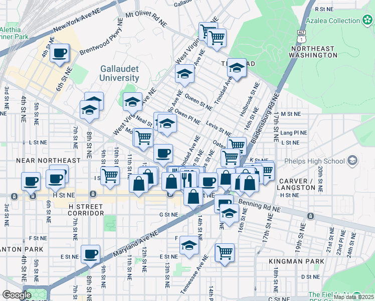 map of restaurants, bars, coffee shops, grocery stores, and more near 101 Independence Avenue Southeast in Washington