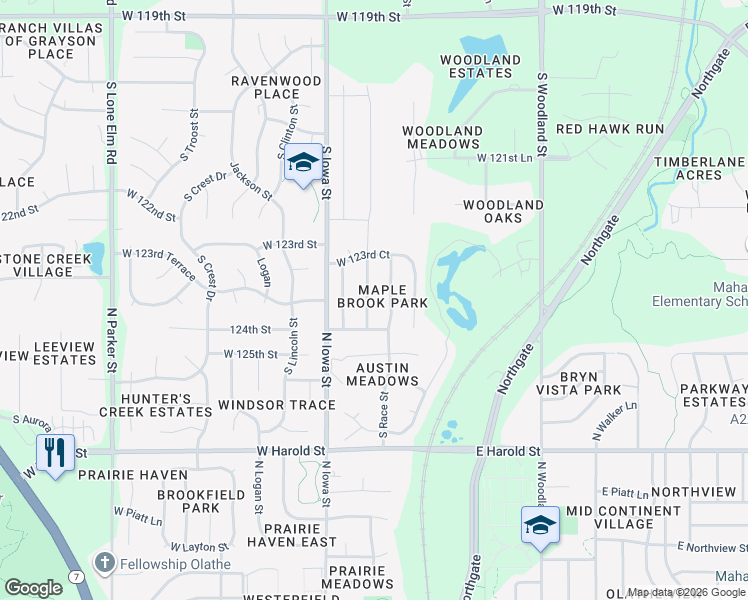 map of restaurants, bars, coffee shops, grocery stores, and more near 12433 South Quail Ridge Drive in Olathe
