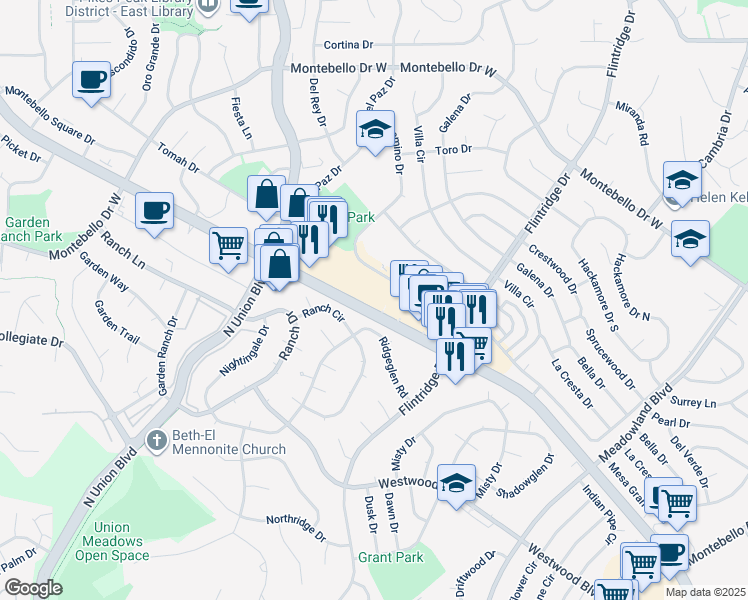 map of restaurants, bars, coffee shops, grocery stores, and more near 5014 North Academy Boulevard in Colorado Springs