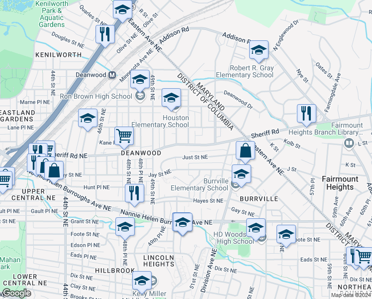 map of restaurants, bars, coffee shops, grocery stores, and more near 101 Independence Avenue Southeast in Washington