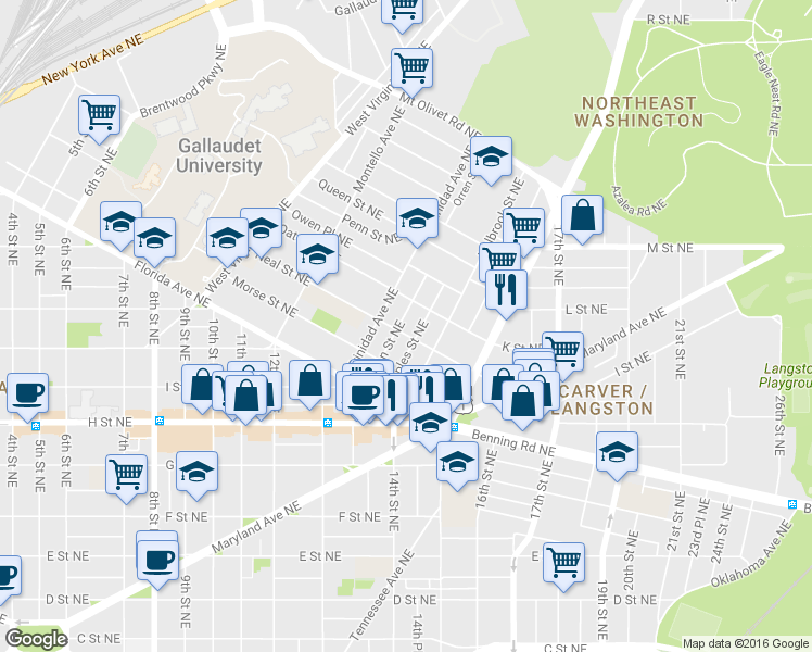 map of restaurants, bars, coffee shops, grocery stores, and more near 101 Independence Avenue Southeast in Washington