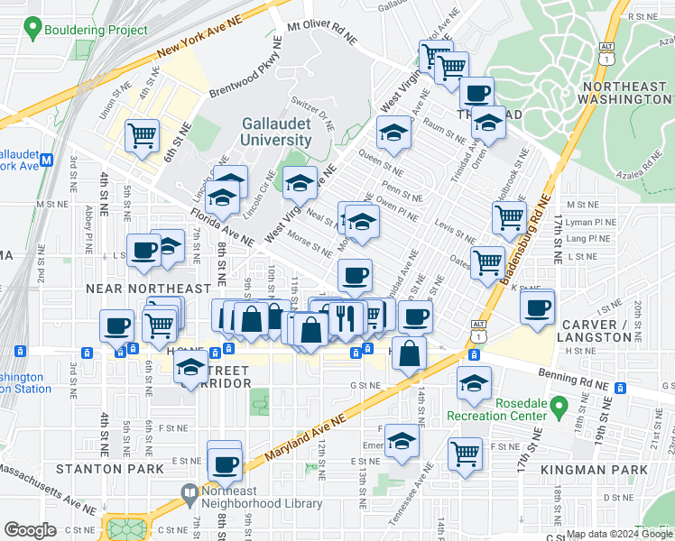 map of restaurants, bars, coffee shops, grocery stores, and more near 101 Independence Avenue Southeast in Washington