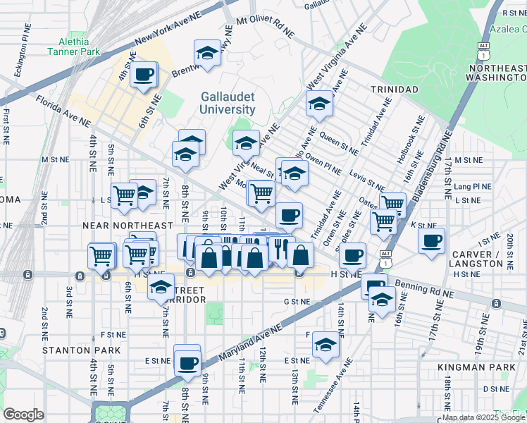 map of restaurants, bars, coffee shops, grocery stores, and more near 101 Independence Avenue Southeast in Washington