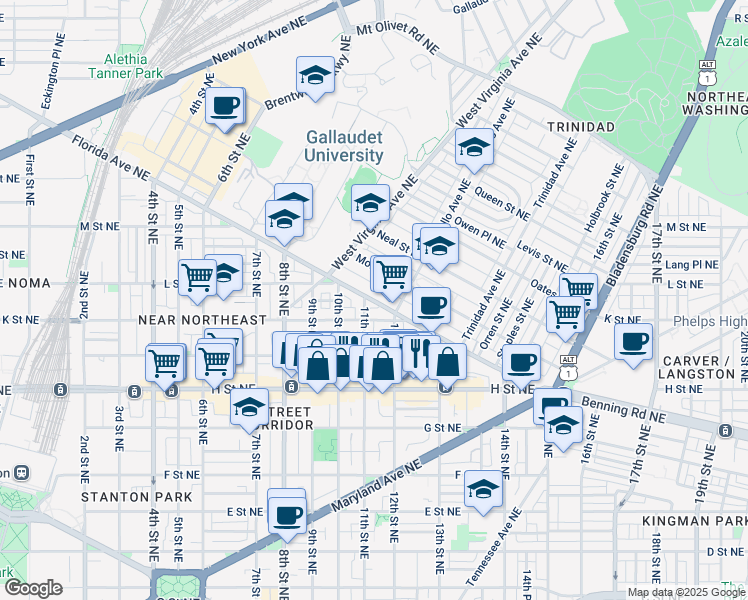 map of restaurants, bars, coffee shops, grocery stores, and more near 101 Independence Avenue Southeast in Washington
