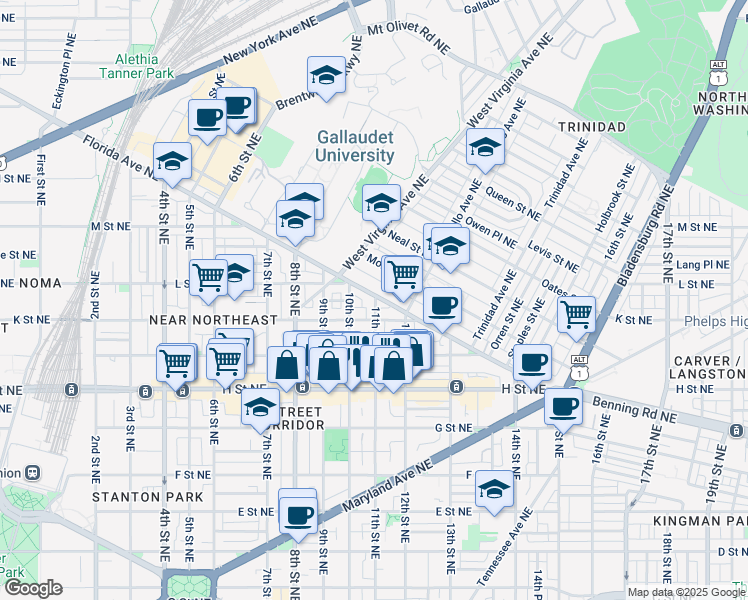 map of restaurants, bars, coffee shops, grocery stores, and more near 101 Independence Avenue Southeast in Washington