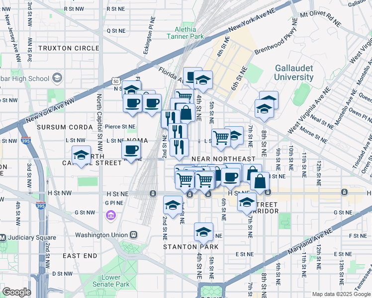 map of restaurants, bars, coffee shops, grocery stores, and more near 101 Independence Avenue Southeast in Washington