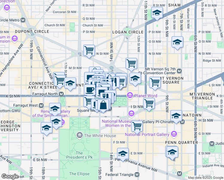 map of restaurants, bars, coffee shops, grocery stores, and more near 101 Independence Avenue Southeast in Washington