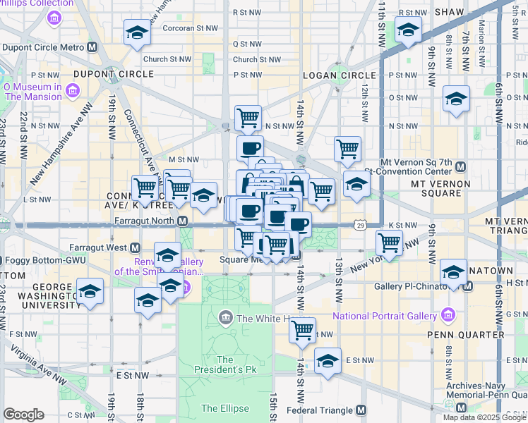 map of restaurants, bars, coffee shops, grocery stores, and more near 101 Independence Avenue Southeast in Washington
