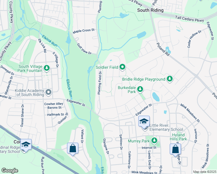 map of restaurants, bars, coffee shops, grocery stores, and more near 25778 Tullow Place in South Riding