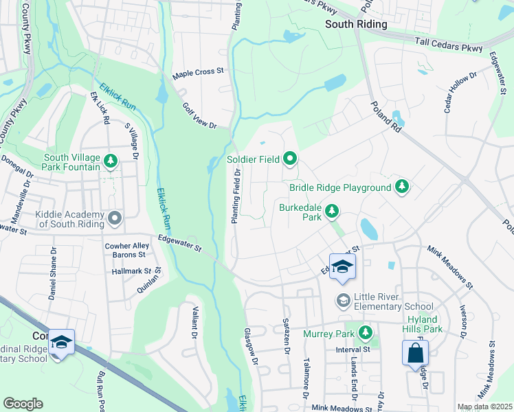 map of restaurants, bars, coffee shops, grocery stores, and more near 25778 Tullow Place in South Riding