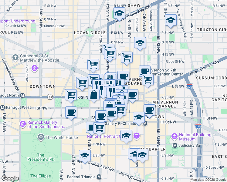 map of restaurants, bars, coffee shops, grocery stores, and more near 101 Independence Avenue Southeast in Washington