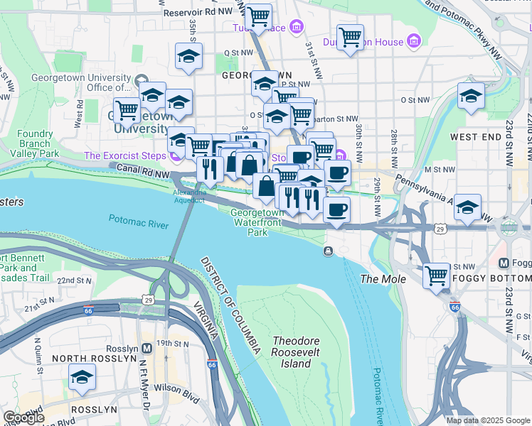 map of restaurants, bars, coffee shops, grocery stores, and more near 3299 Water Street Northwest in Washington