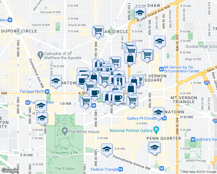 map of restaurants, bars, coffee shops, grocery stores, and more near 1018 13th Street Northwest in Washington
