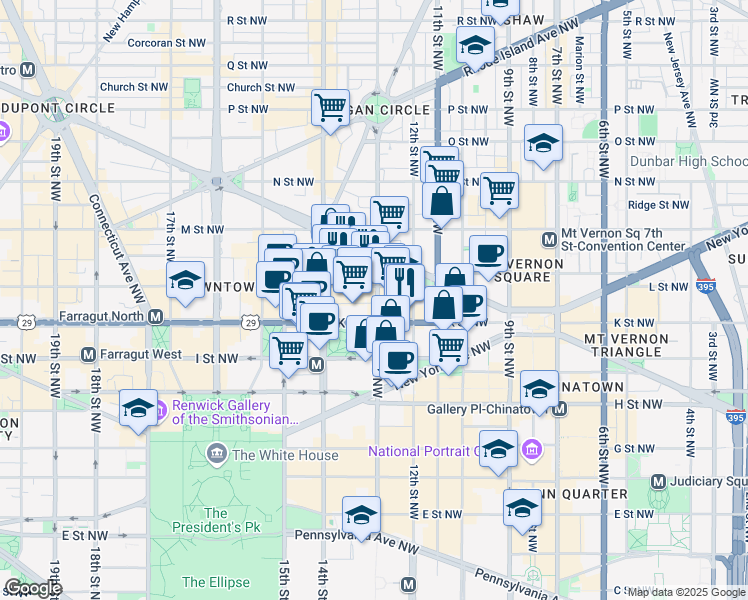 map of restaurants, bars, coffee shops, grocery stores, and more near 1018 13th Street Northwest in Washington