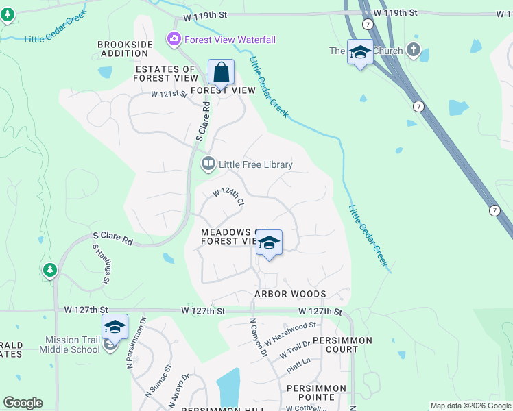 map of restaurants, bars, coffee shops, grocery stores, and more near 12388 South Kenton Street in Olathe
