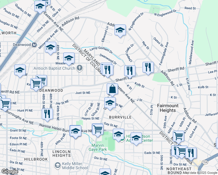 map of restaurants, bars, coffee shops, grocery stores, and more near 948 Division Avenue Northeast in Washington
