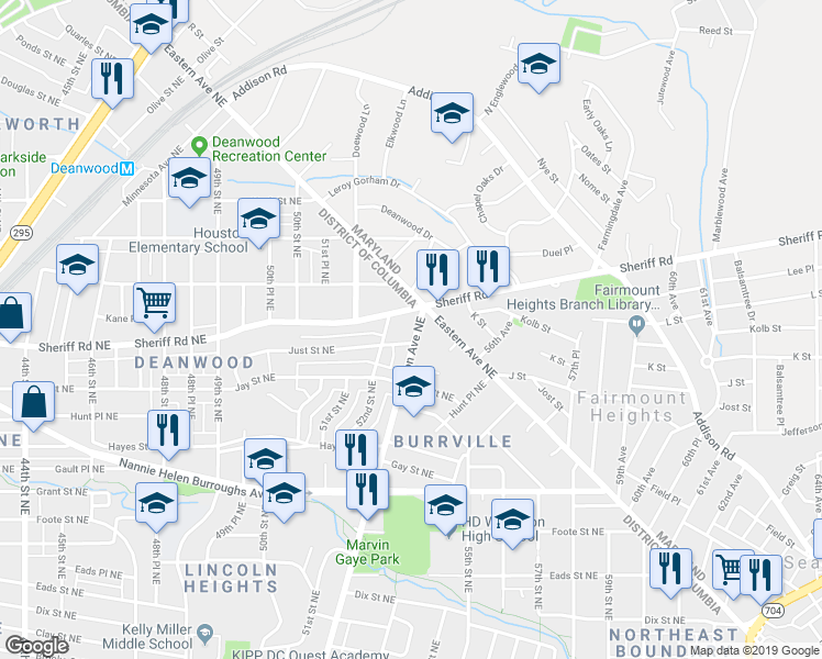 map of restaurants, bars, coffee shops, grocery stores, and more near 948 Division Avenue Northeast in Washington