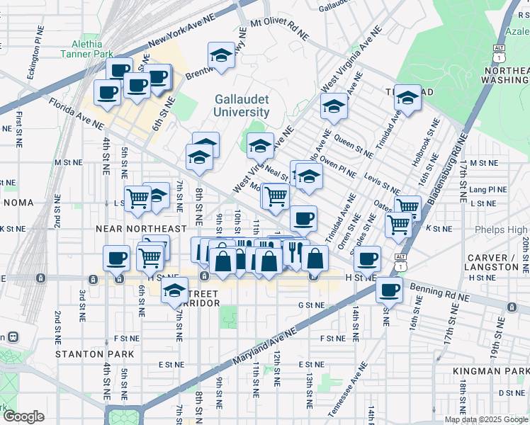 map of restaurants, bars, coffee shops, grocery stores, and more near 101 Independence Avenue Southeast in Washington
