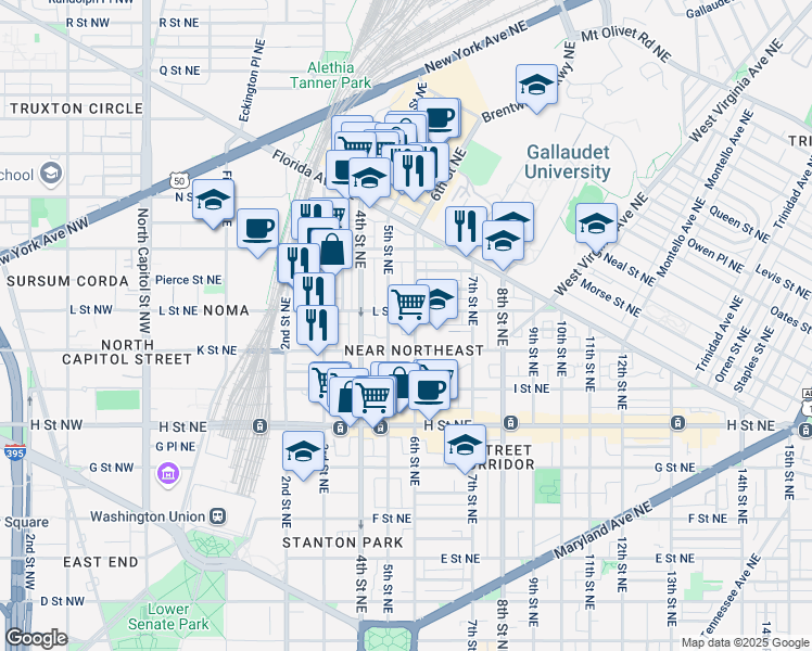 map of restaurants, bars, coffee shops, grocery stores, and more near 101 Independence Avenue Southeast in Washington