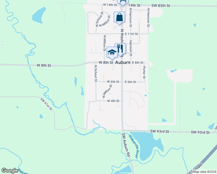 map of restaurants, bars, coffee shops, grocery stores, and more near 221 West 6th Street in Auburn