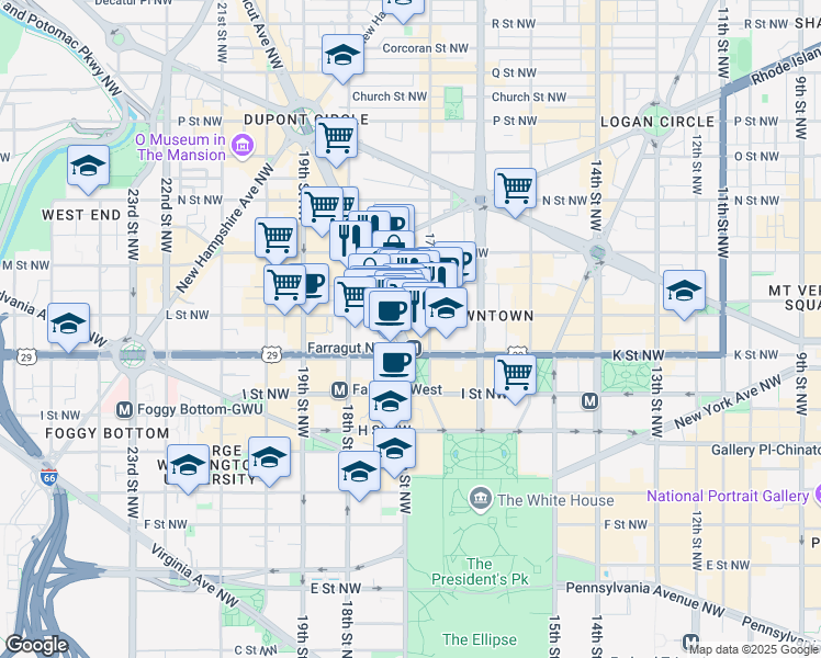 map of restaurants, bars, coffee shops, grocery stores, and more near 101 Independence Avenue Southeast in Washington