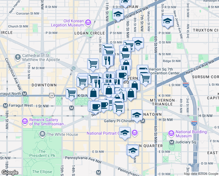 map of restaurants, bars, coffee shops, grocery stores, and more near 101 Independence Avenue Southeast in Washington