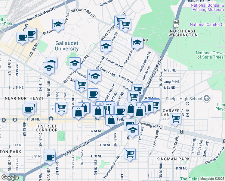 map of restaurants, bars, coffee shops, grocery stores, and more near 101 Independence Avenue Southeast in Washington