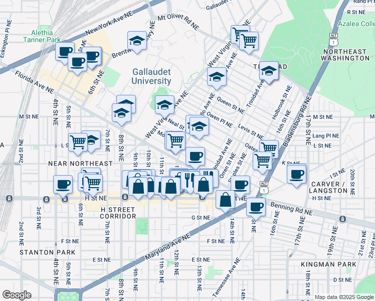 map of restaurants, bars, coffee shops, grocery stores, and more near 101 Independence Avenue Southeast in Washington