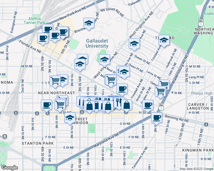 map of restaurants, bars, coffee shops, grocery stores, and more near 101 Independence Avenue Southeast in Washington