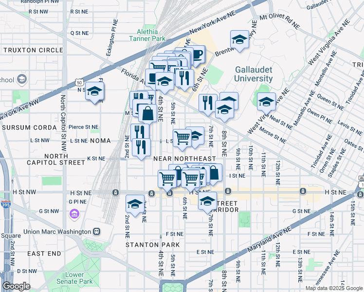 map of restaurants, bars, coffee shops, grocery stores, and more near 101 Independence Avenue Southeast in Washington