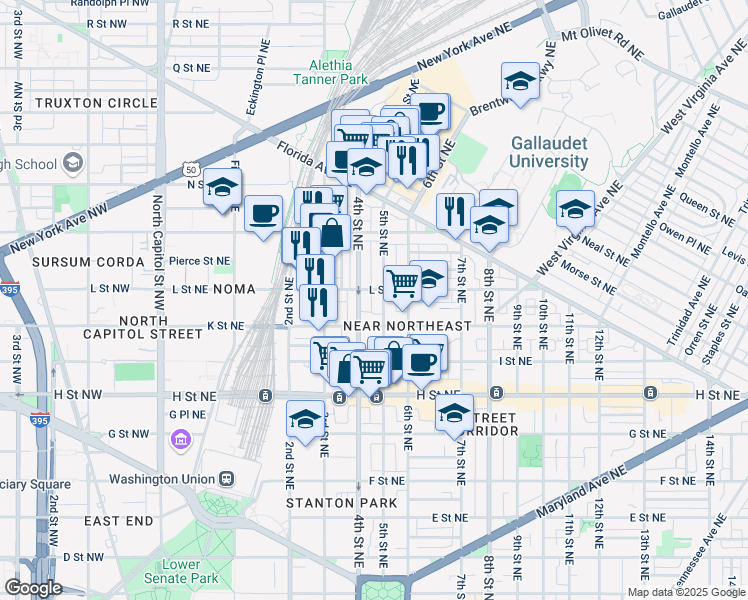 map of restaurants, bars, coffee shops, grocery stores, and more near 101 Independence Avenue Southeast in Washington