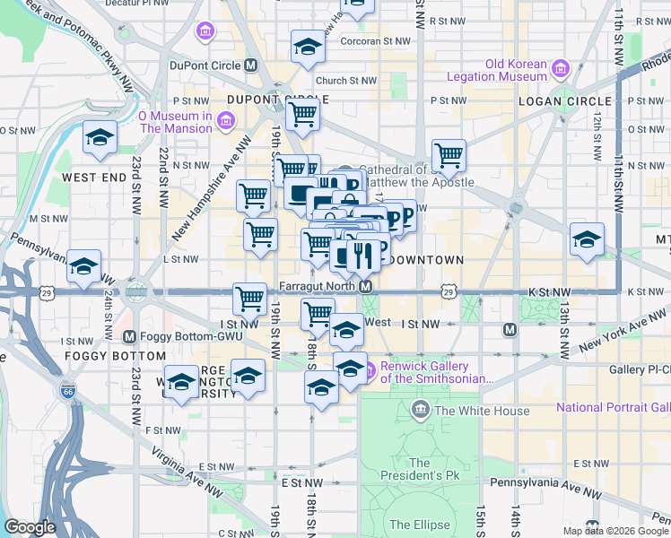 map of restaurants, bars, coffee shops, grocery stores, and more near 101 Independence Avenue Southeast in Washington