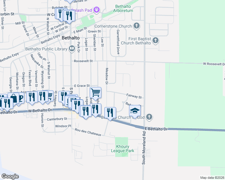 map of restaurants, bars, coffee shops, grocery stores, and more near 195 Primrose Lane in Bethalto