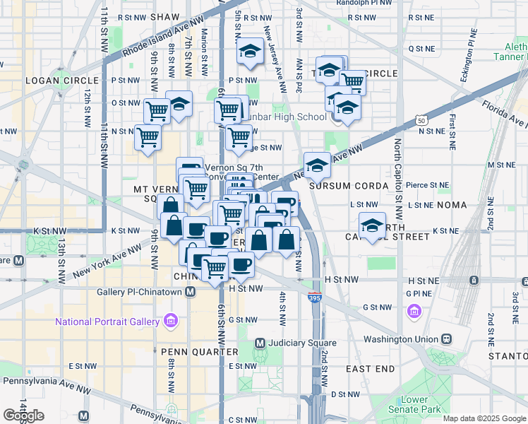 map of restaurants, bars, coffee shops, grocery stores, and more near 440 L Street Northwest in Washington