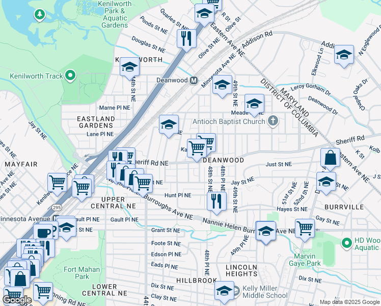 map of restaurants, bars, coffee shops, grocery stores, and more near 4607 Kane Place Northeast in Washington