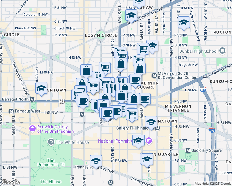 map of restaurants, bars, coffee shops, grocery stores, and more near 101 Independence Avenue Southeast in Washington